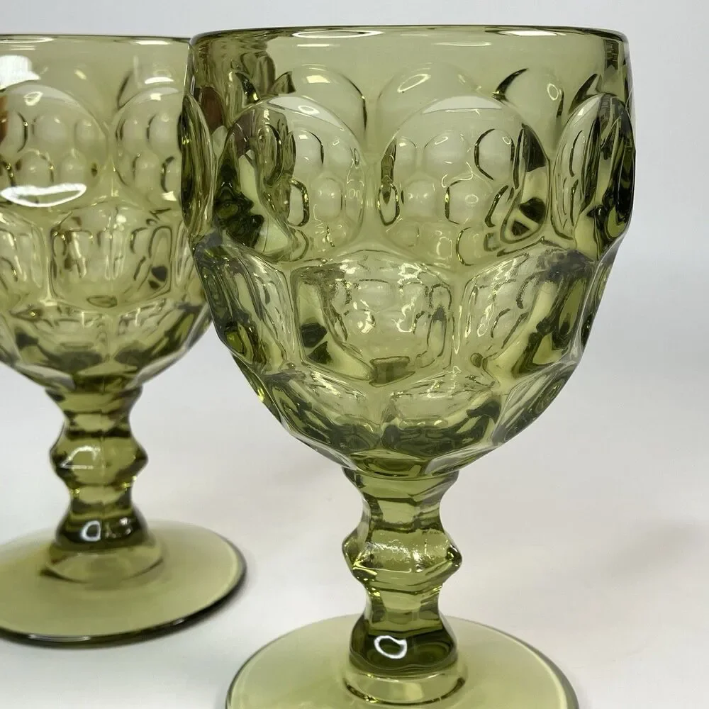 Vtg Lot 2 Imperial Glass Provincial Thumbprint Avocado Verde Green Goblets